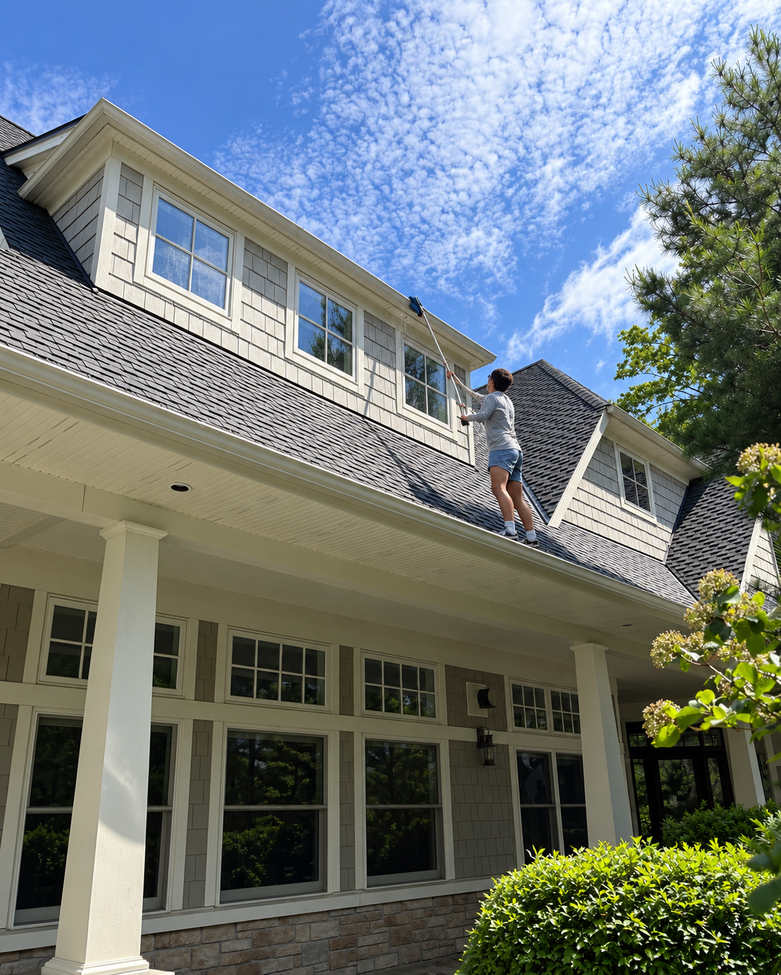 Cleaning a roof and dormer