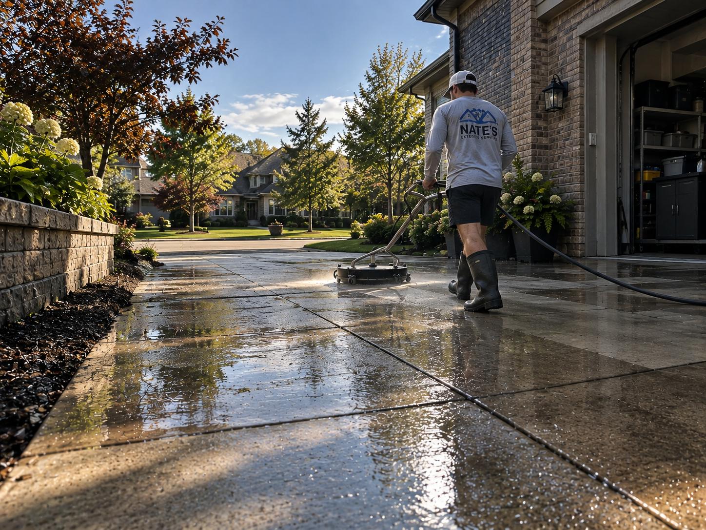 Surface-cleaning a concrete driveway