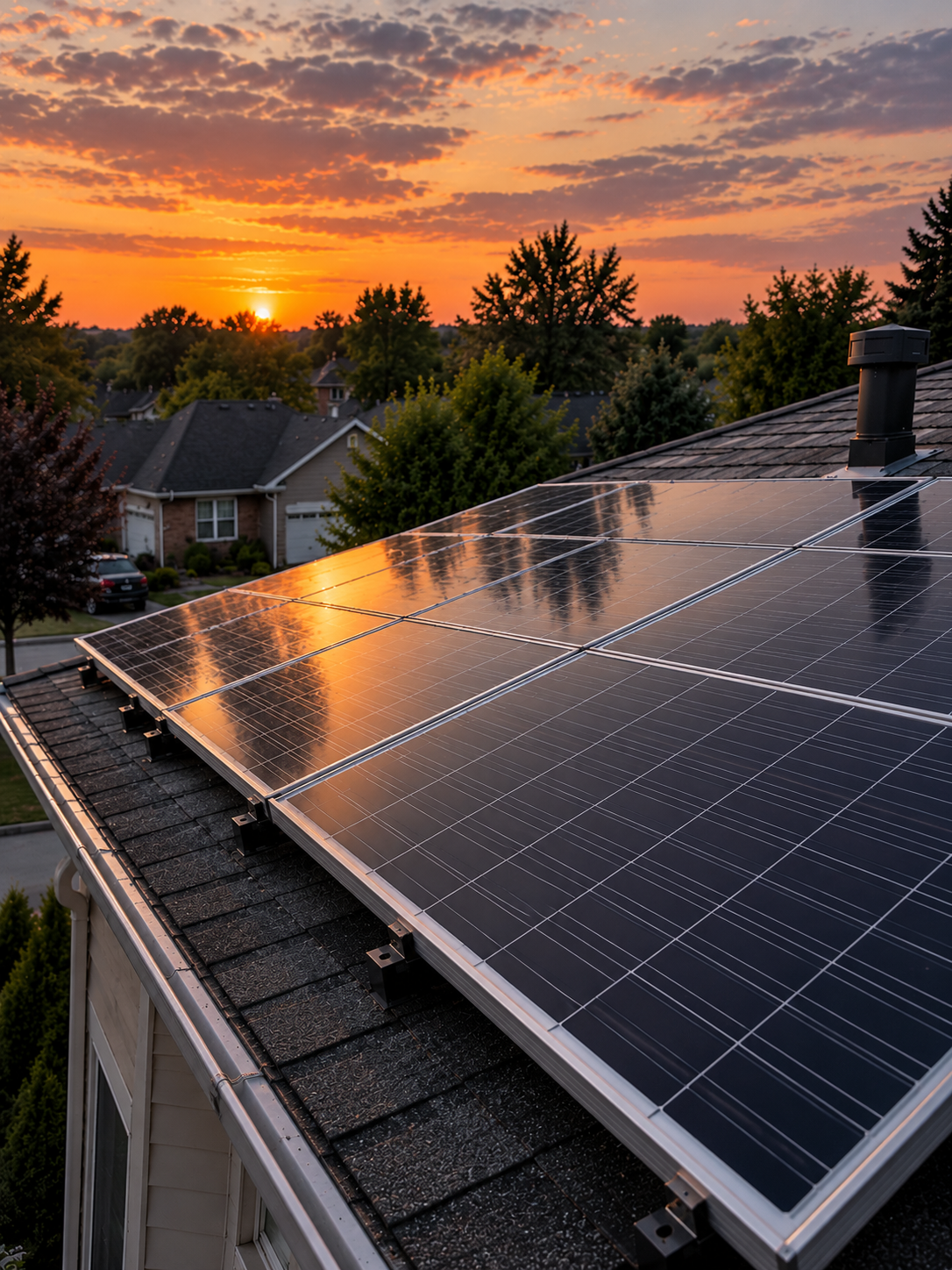 Technician cleaning rooftop solar panels with a soft brush